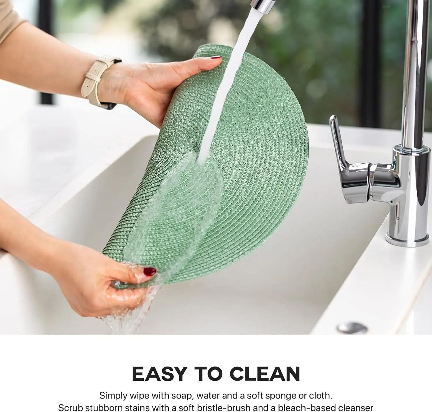 1/4/10PCS Cozy Green Placemats 15inch Round Braided Gift Placemats Table Mats For Kitchen Tables Decor Woven Non-Slip Place Mats - Image 2