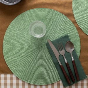 1/4/10PCS Cozy Green Placemats 15inch Round Braided Gift Placemats Table Mats For Kitchen Tables Decor Woven Non-Slip Place Mats