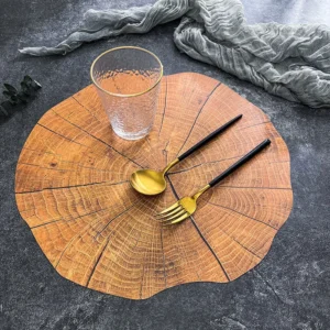 2pcs Tableware Pad Wood Grain Placement Table Mats Dining Tableware Pad Lotus Shape Tea Cup Bowl Decoration Christmas Pads